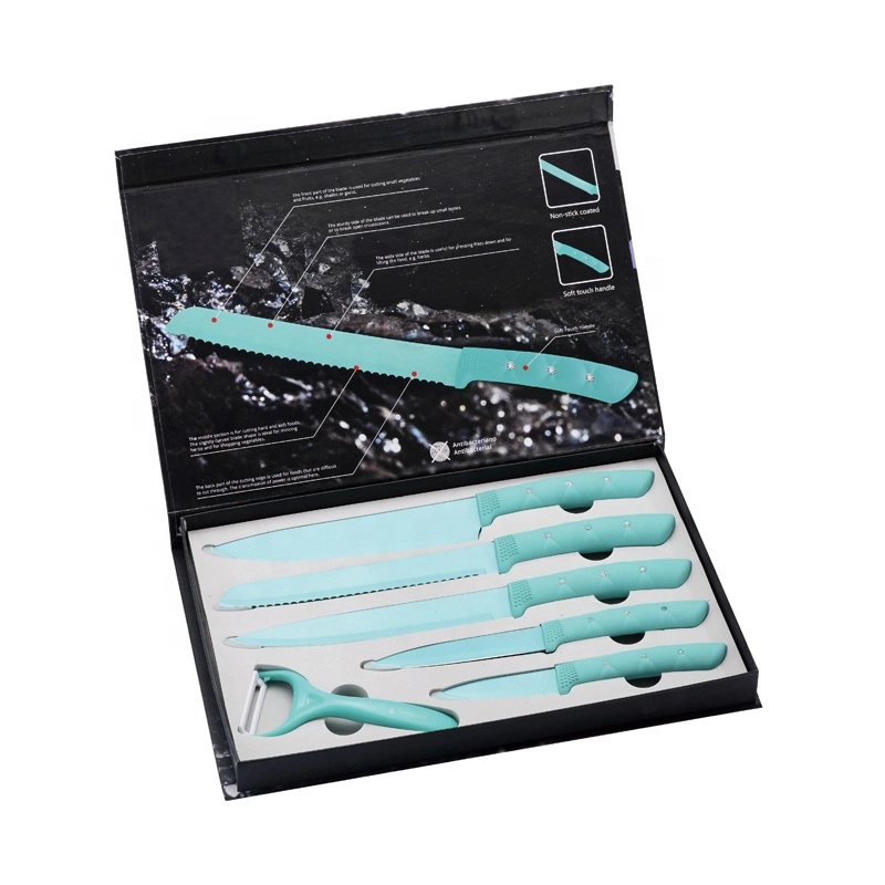 Conjunto de regalo de cocina conjunto de diamante pp colorido 6pcs conjunto de cuchillos